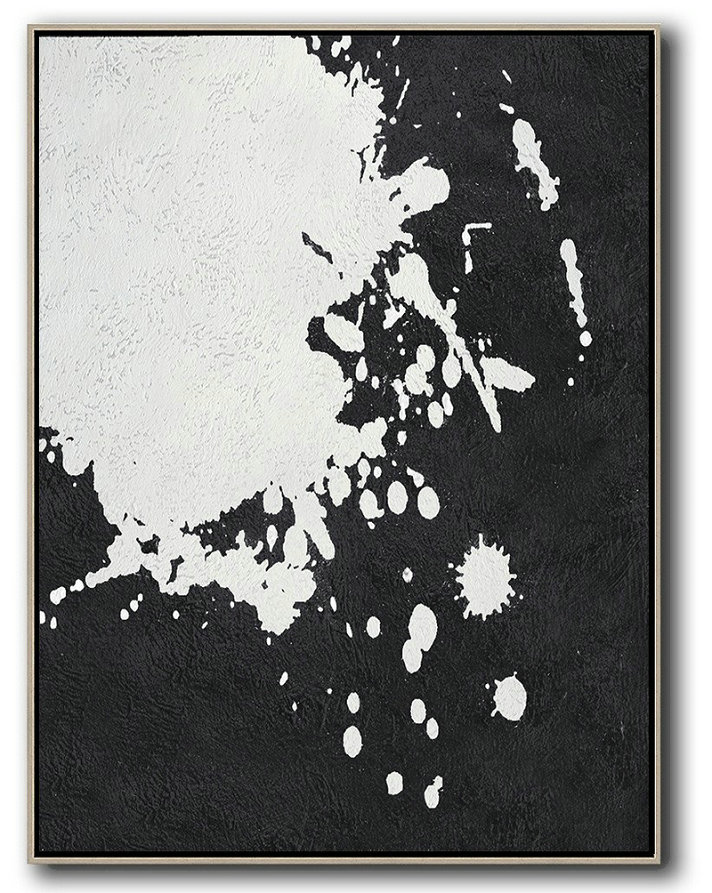 Hand Painted Extra Large Abstract Painting,Black And White Minimal Painting On Canvas - Abstract Painting For Home